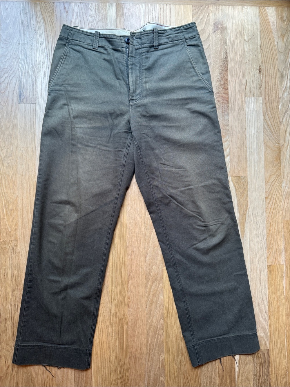 J.Crew Olive Brown Cotton Wide Leg Chinos, 34x32